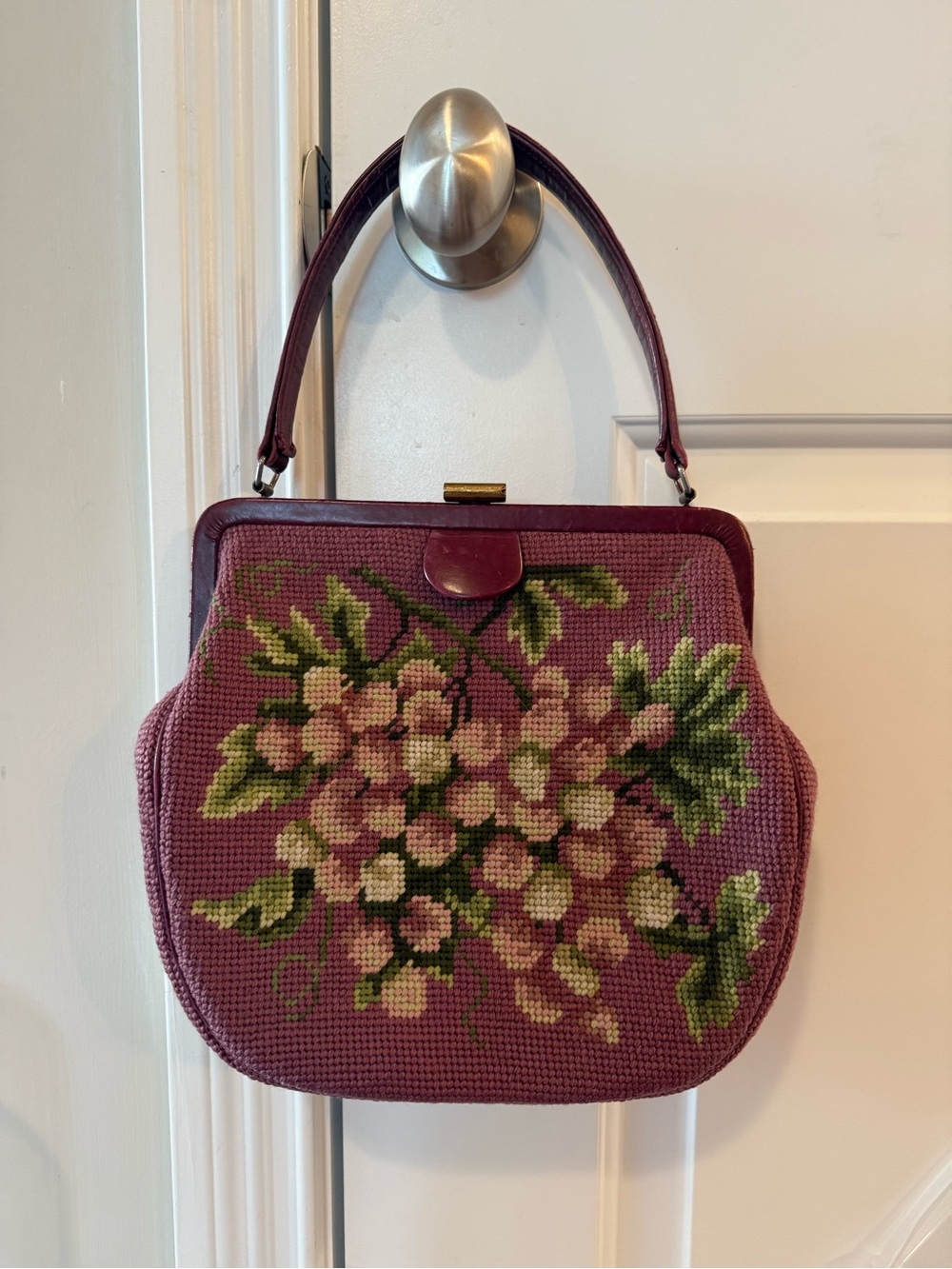 Needlepoint cross-stitch tapestry purse
